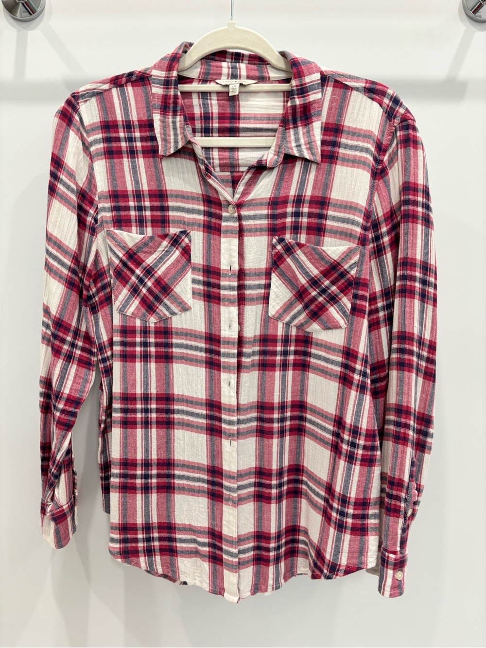 Lucky Brand Red and White Plaid Button-Down Shirt